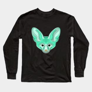 cute cyan bat eared fox face cartoon Long Sleeve T-Shirt